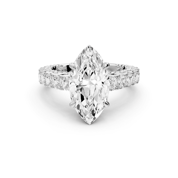 Ivy - 3ct 14k white gold marquise Diamond Crown Cathedral Rollover Pavé Engagement Ring - Mr. Alex Jewelry