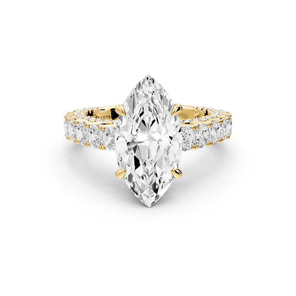 Ivy - 3ct 14k yellow gold marquise Diamond Crown Cathedral Rollover Pavé Engagement Ring - Mr. Alex Jewelry