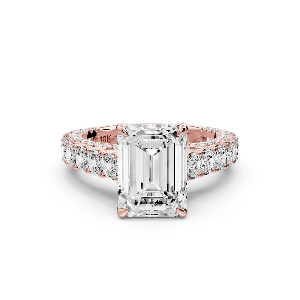 Ivy - 3ct 18k rose gold emerald Diamond Crown Cathedral Rollover Pavé Engagement Ring - Mr. Alex Jewelry