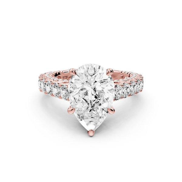 Ivy - 3ct 18k rose gold pear Diamond Crown Cathedral Rollover Pavé Engagement Ring - Mr. Alex Jewelry
