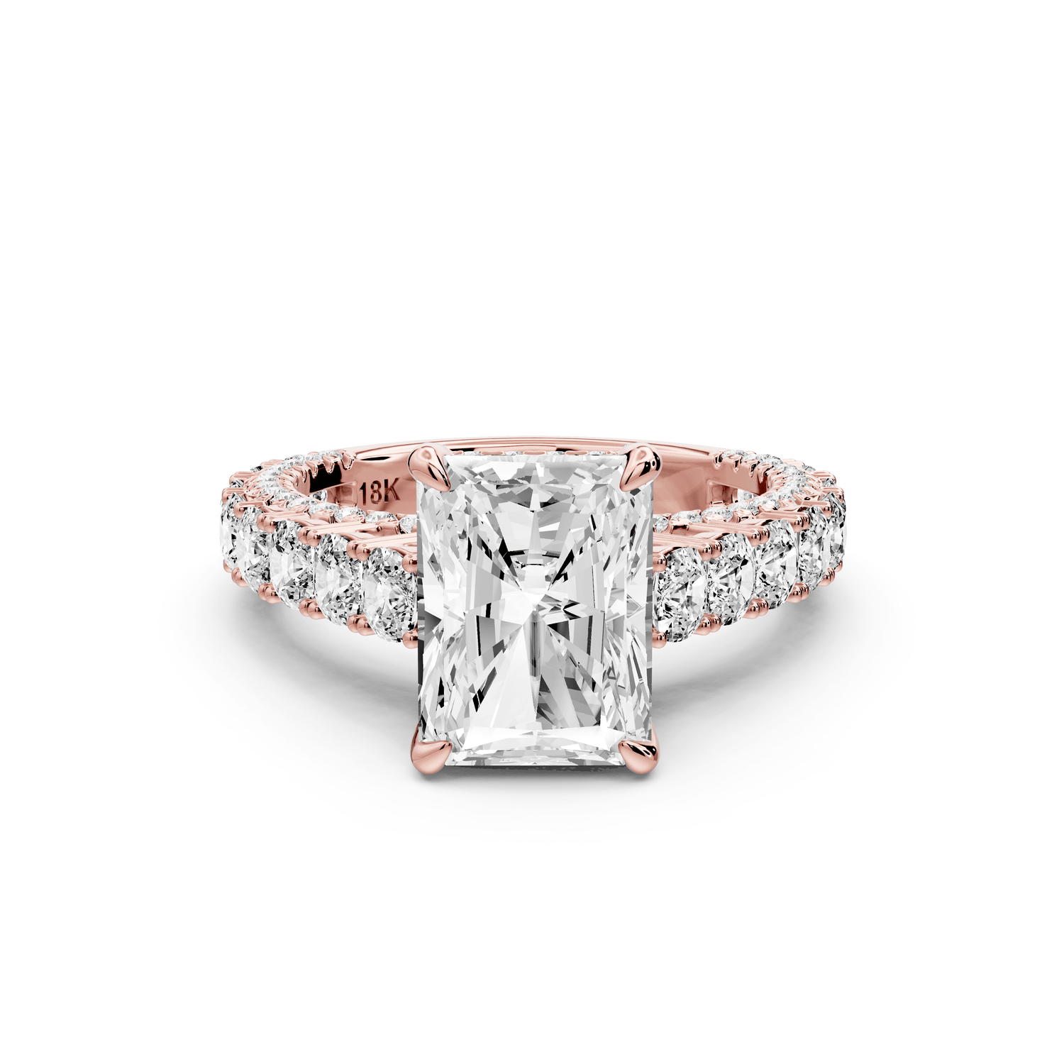 Ivy - 3ct 18k rose gold radiant Diamond Crown Cathedral Rollover Pavé Engagement Ring - Mr. Alex Jewelry