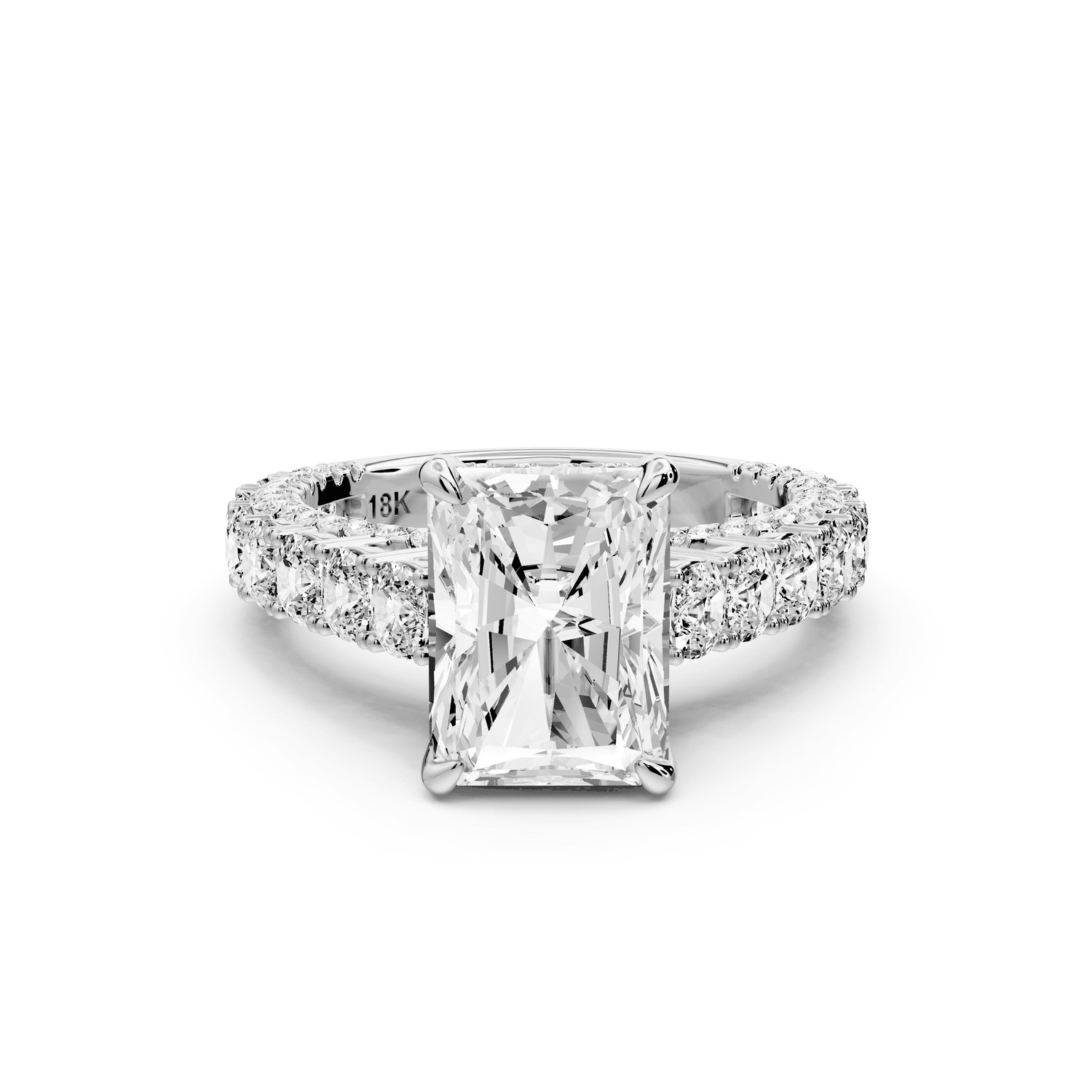 Ivy - 3ct 18k white gold radiant Diamond Crown Cathedral Rollover Pavé Engagement Ring - Mr. Alex Jewelry