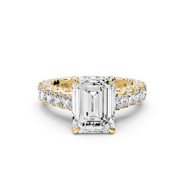 Ivy - 3ct 18k yellow gold emerald Diamond Crown Cathedral Rollover Pavé Engagement Ring - Mr. Alex Jewelry