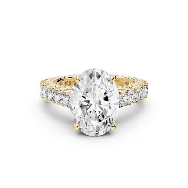Ivy - 3ct 18k yellow gold oval Diamond Crown Cathedral Rollover Pavé Engagement Ring - Mr. Alex Jewelry