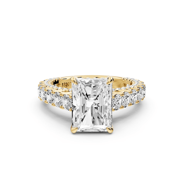 Ivy - 3ct 18k yellow gold radiant Diamond Crown Cathedral Rollover Pavé Engagement Ring - Mr. Alex Jewelry