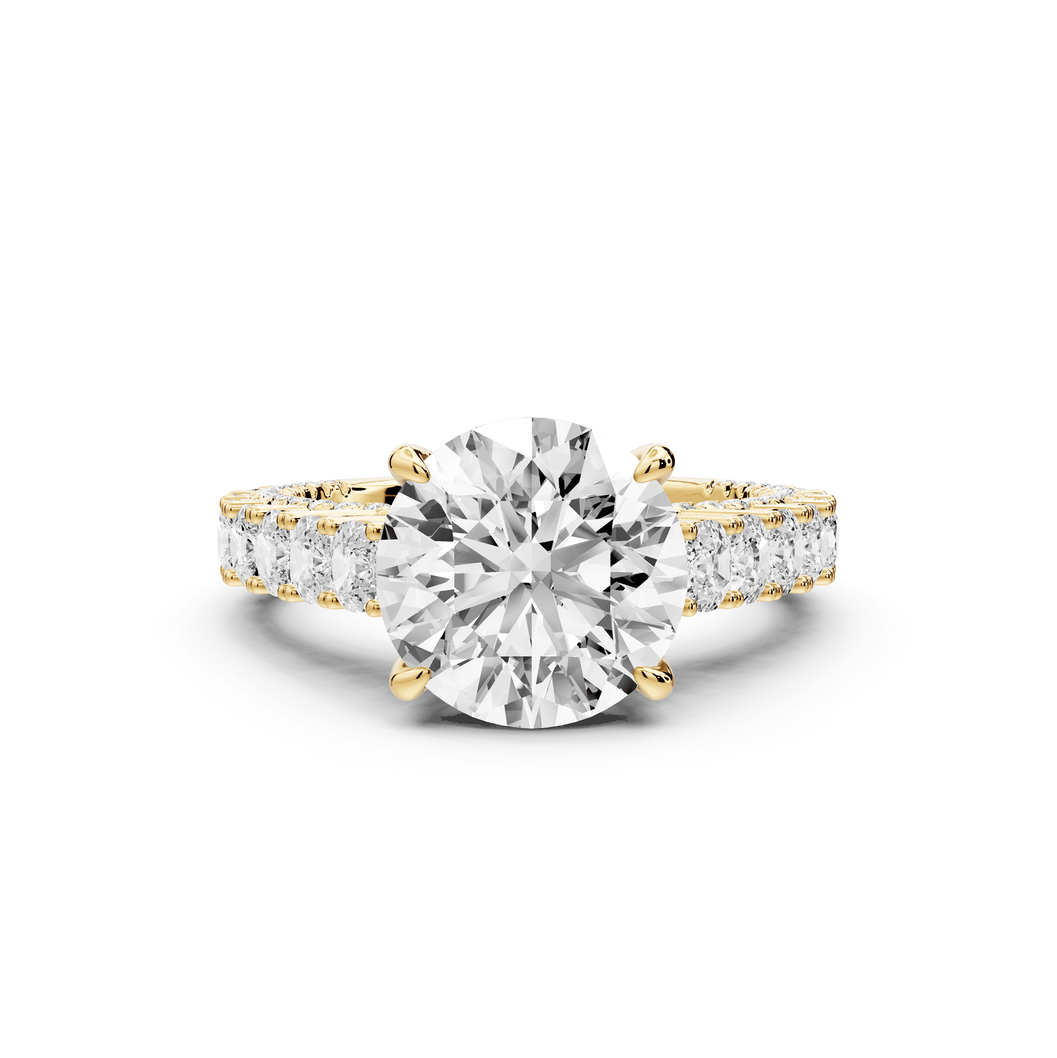 Ivy - 3ct 18k yellow gold round Diamond Crown Cathedral Rollover Pavé Engagement Ring - Mr. Alex Jewelry