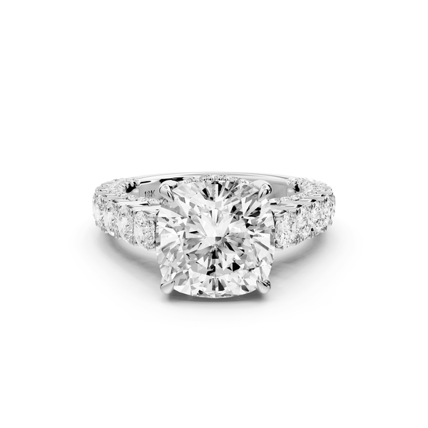 Ivy - 4ct 14k white gold cushion Diamond Crown Cathedral Rollover Pavé Engagement Ring - Mr. Alex Jewelry