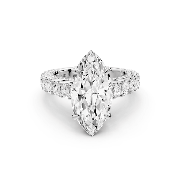 Ivy - 4ct 14k white gold marquise Diamond Crown Cathedral Rollover Pavé Engagement Ring - Mr. Alex Jewelry