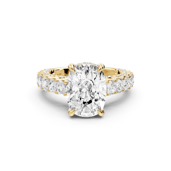 Ivy - 4ct 14k yellow gold ecushion Diamond Crown Cathedral Rollover Pavé Engagement Ring - Mr. Alex Jewelry