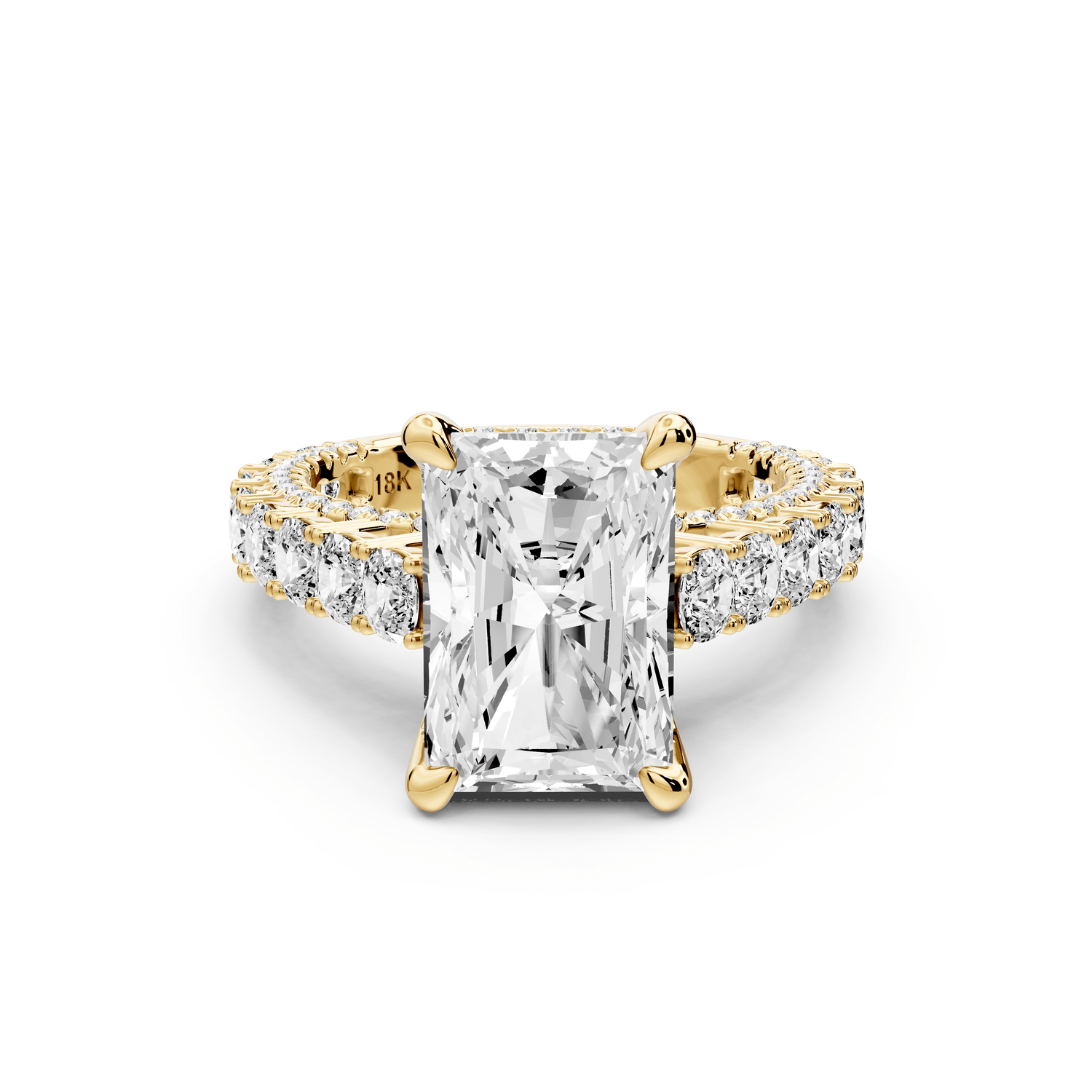 Ivy - 4ct 14k yellow gold radiant Diamond Crown Cathedral Rollover Pavé Engagement Ring - Mr. Alex Jewelry