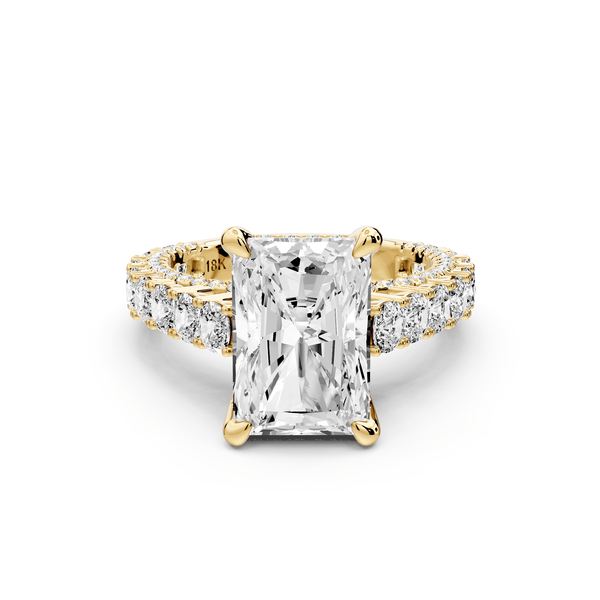 Ivy - 4ct 14k yellow gold radiant Diamond Crown Cathedral Rollover Pavé Engagement Ring - Mr. Alex Jewelry