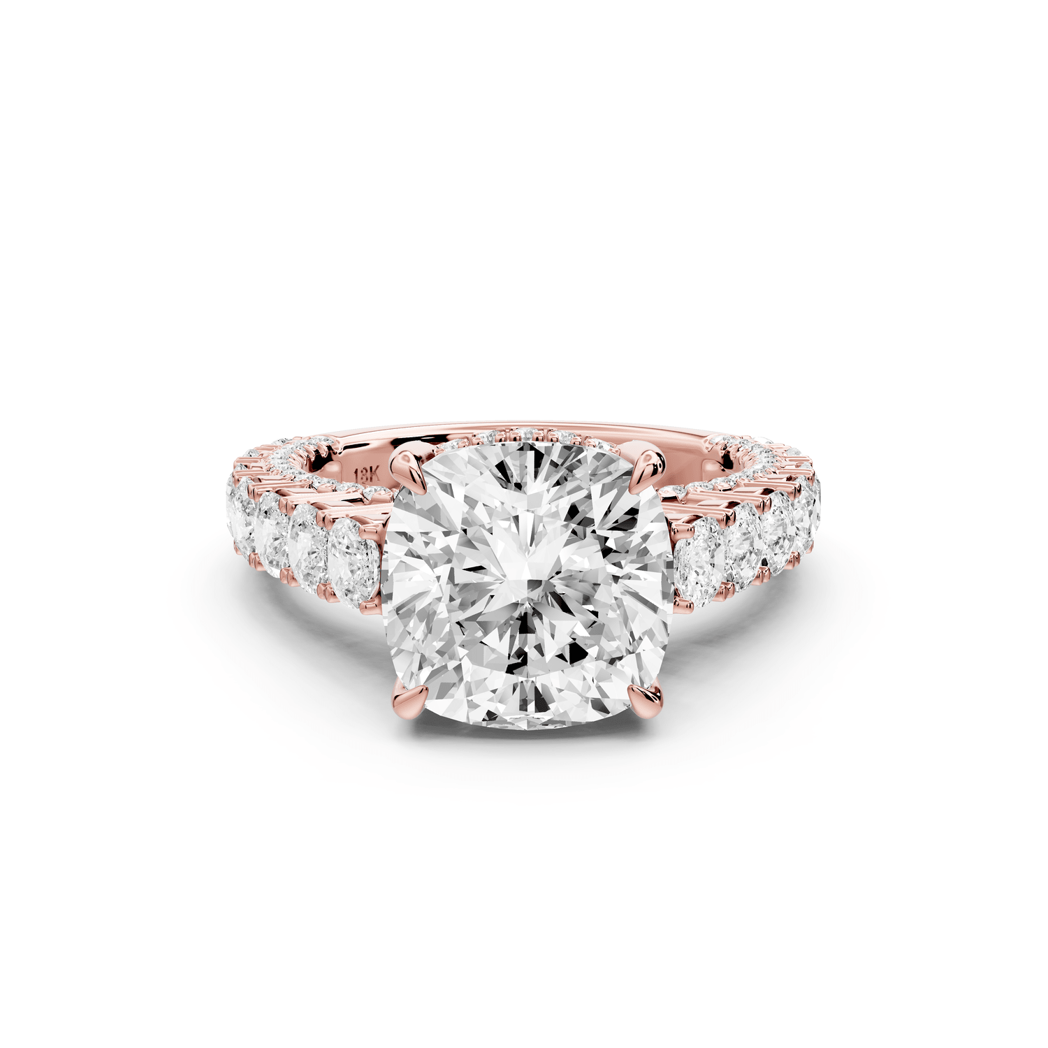 Ivy - 4ct 18k rose gold cushion Diamond Crown Cathedral Rollover Pavé Engagement Ring - Mr. Alex Jewelry