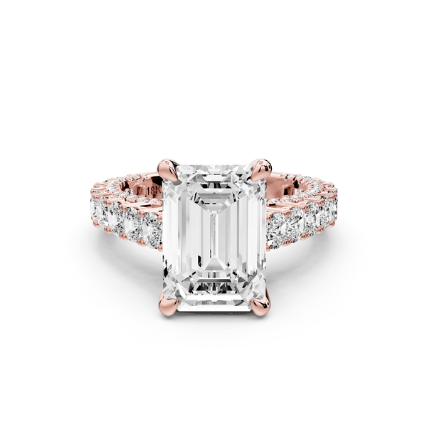 Ivy - 4ct 18k rose gold emerald Diamond Crown Cathedral Rollover Pavé Engagement Ring - Mr. Alex Jewelry