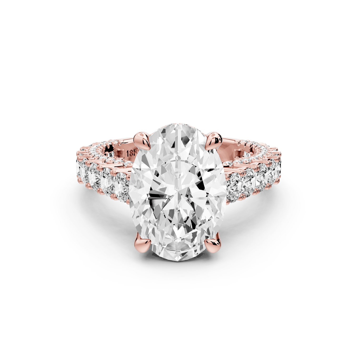 Ivy - 4ct 18k rose gold oval Diamond Crown Cathedral Rollover Pavé Engagement Ring - Mr. Alex Jewelry