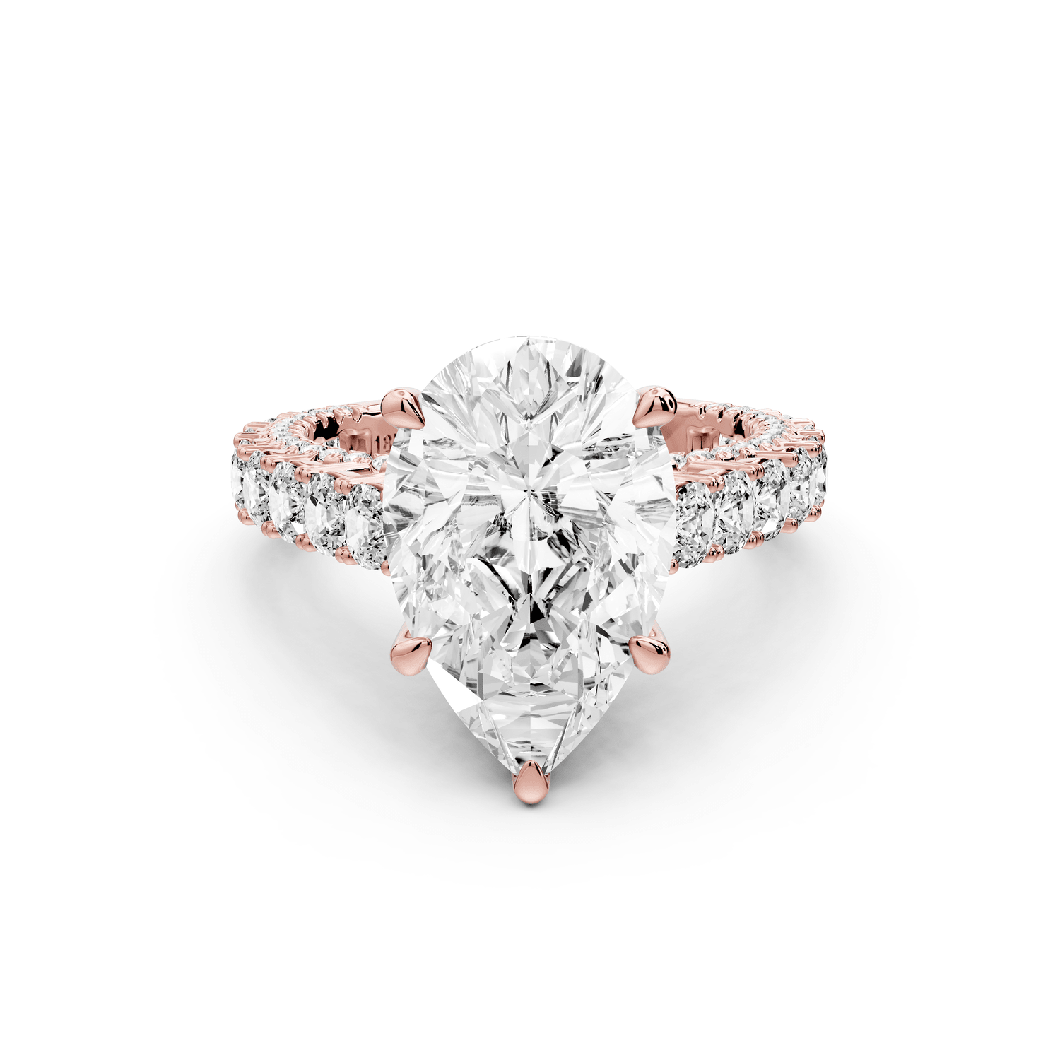 Ivy - 4ct 18k rose gold pear Diamond Crown Cathedral Rollover Pavé Engagement Ring - Mr. Alex Jewelry