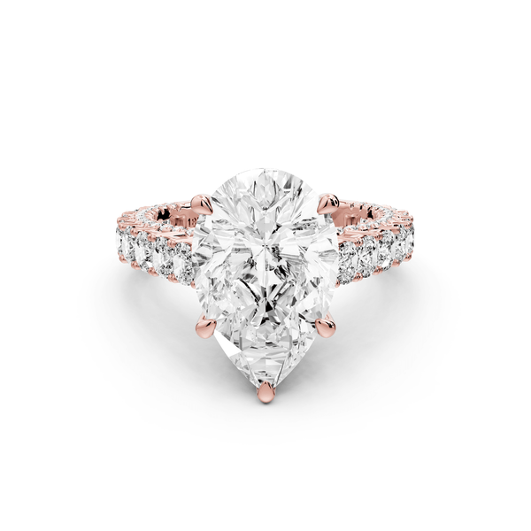 Ivy - 4ct 18k rose gold pear Diamond Crown Cathedral Rollover Pavé Engagement Ring - Mr. Alex Jewelry