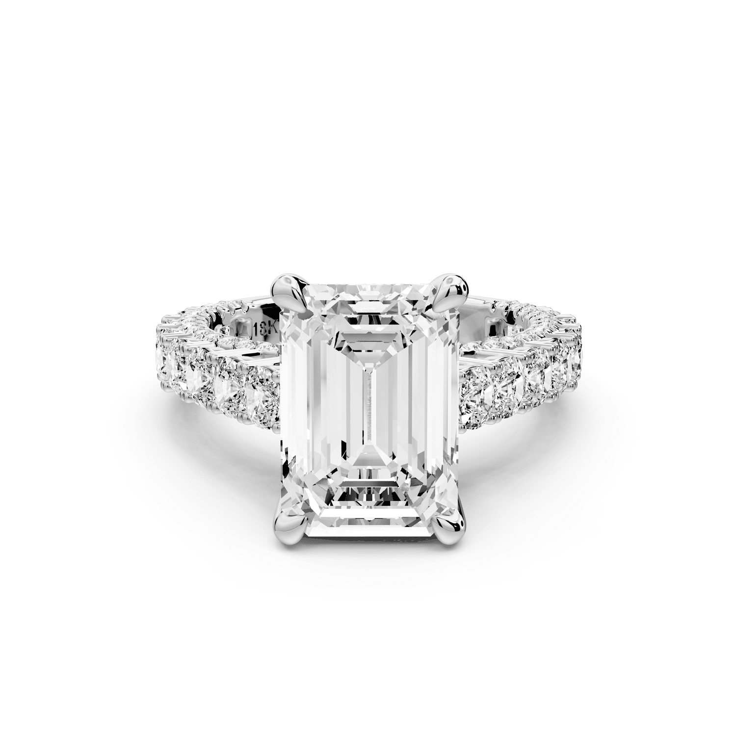 Ivy - 4ct 18k white gold emerald Diamond Crown Cathedral Rollover Pavé Engagement Ring - Mr. Alex Jewelry