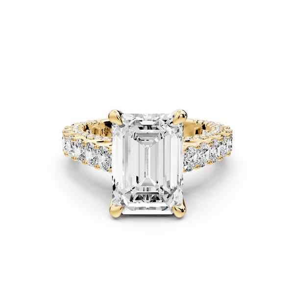 Ivy - 4ct 18k yellow gold emerald Diamond Crown Cathedral Rollover Pavé Engagement Ring - Mr. Alex Jewelry
