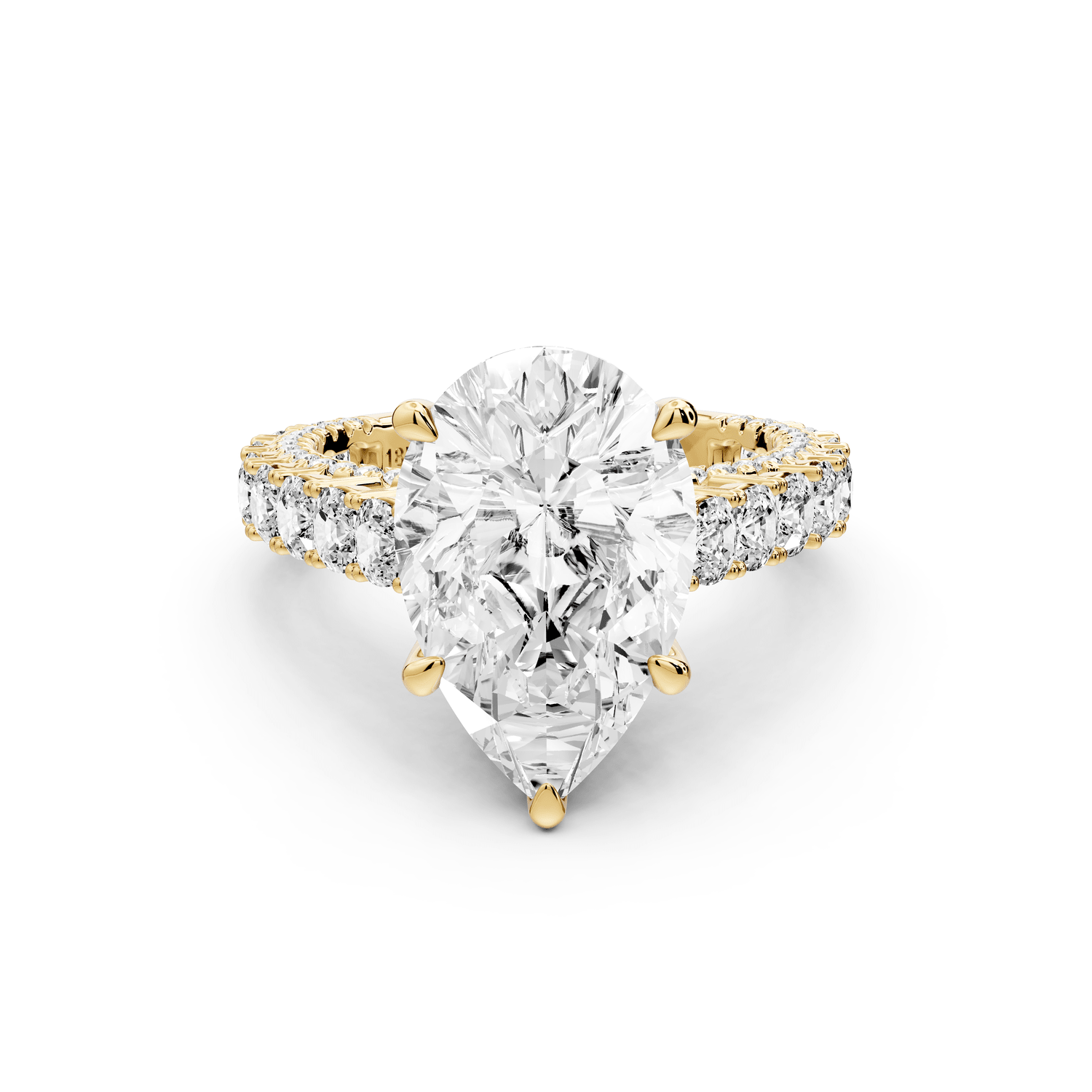 Ivy - 4ct 18k yellow gold pear Diamond Crown Cathedral Rollover Pavé Engagement Ring - Mr. Alex Jewelry
