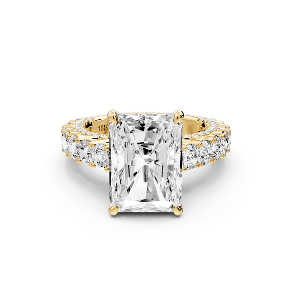 Ivy - 5ct 18k yellow gold radiant Diamond Crown Cathedral Rollover Pavé Engagement Ring - Mr. Alex Jewelry