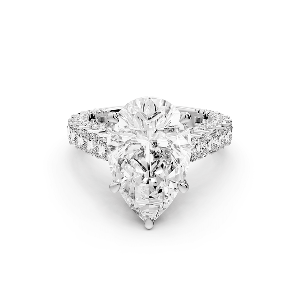 Ivy - 5ct platinum pear Diamond Crown Cathedral Rollover Pavé Engagement Ring - Mr. Alex Jewelry