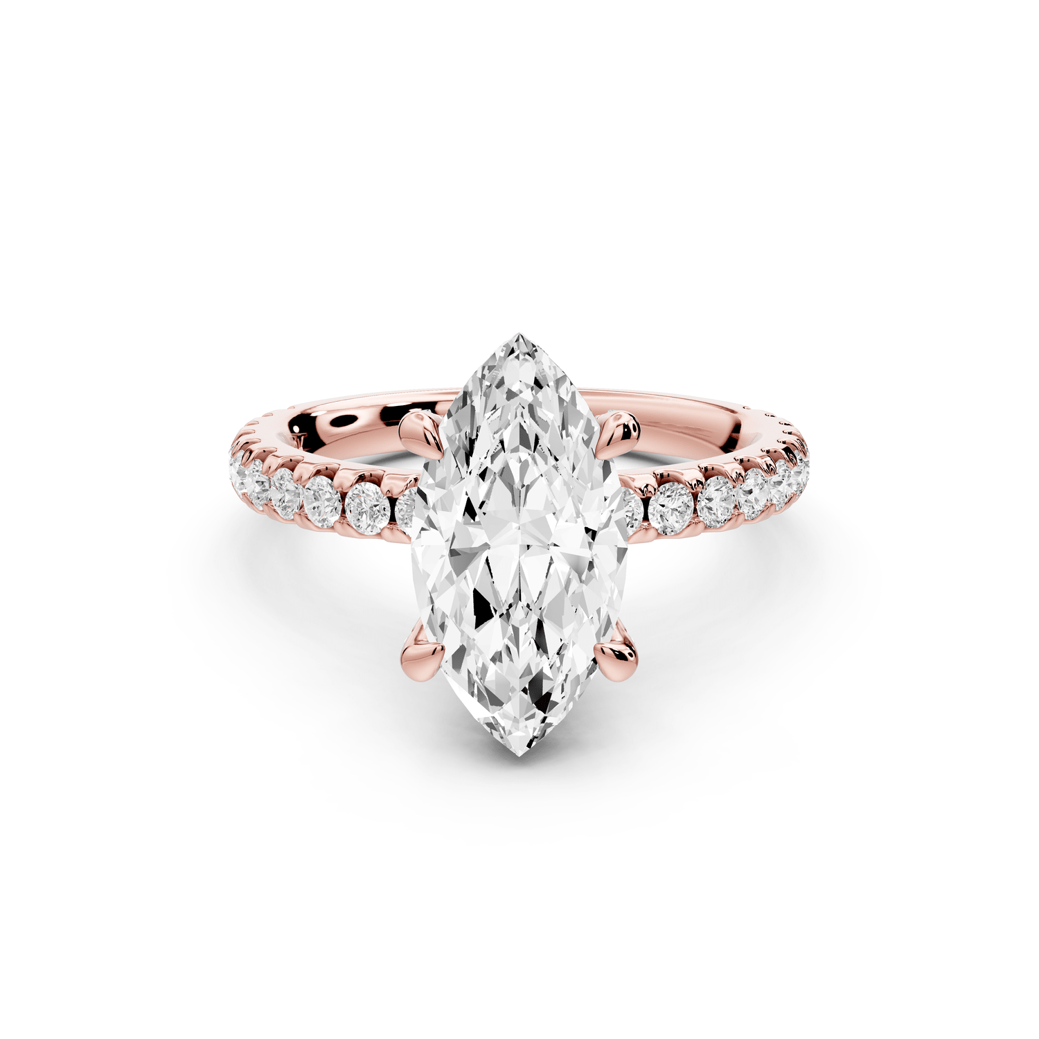 Jade - 2ct 14k rose gold marquise hidden halo diamond crown and bridge pavé engagement ring - Mr. Alex Jewelry