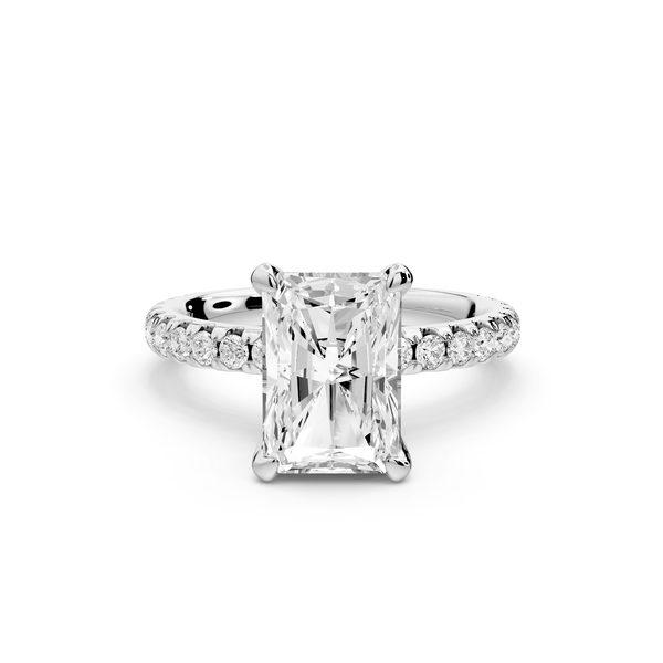 Jade - 2ct 14k white gold radiant hidden halo diamond crown and bridge pavé engagement ring - Mr. Alex Jewelry