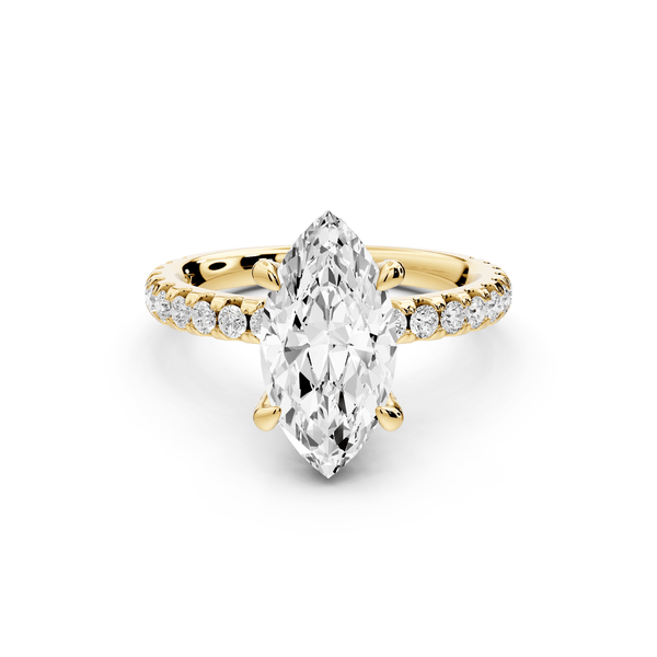 Jade - 2ct 14k yellow gold marquise hidden halo diamond crown and bridge pavé engagement ring - Mr. Alex Jewelry