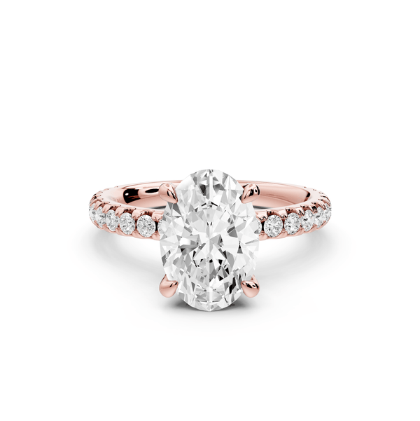 Jade - 2ct 18k rose gold oval hidden halo diamond crown and bridge pavé engagamnet ring - Mr. Alex Jewelry