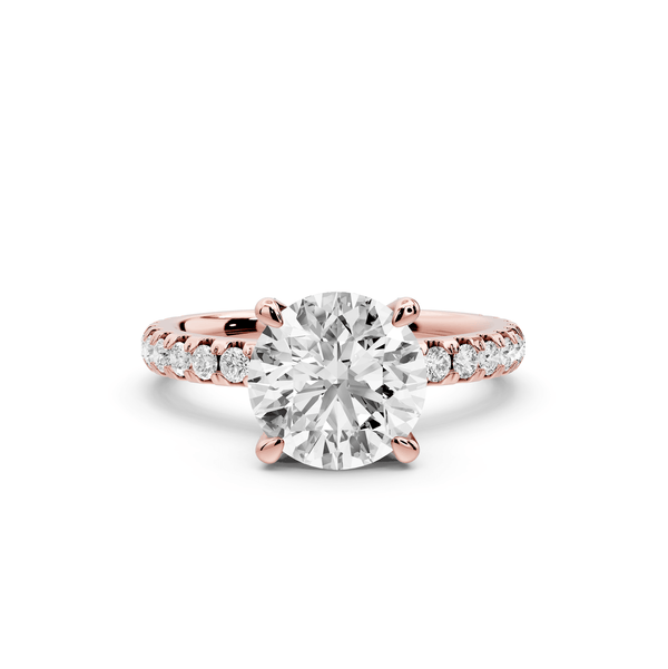 Jade - 2ct 18k rose gold round hidden halo diamond crown and bridge pavé engagamnet ring - Mr. Alex Jewelry