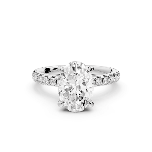 Jade - 2ct 18k white gold oval hidden halo diamond crown and bridge pavé engagamnet ring - Mr. Alex Jewelry