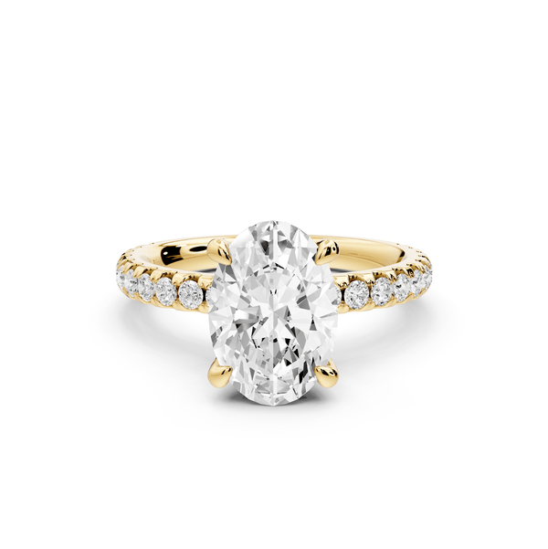 Jade - 2ct 18k yellow gold oval hidden halo diamond crown and bridge pavé engagamnet ring - Mr. Alex Jewelry