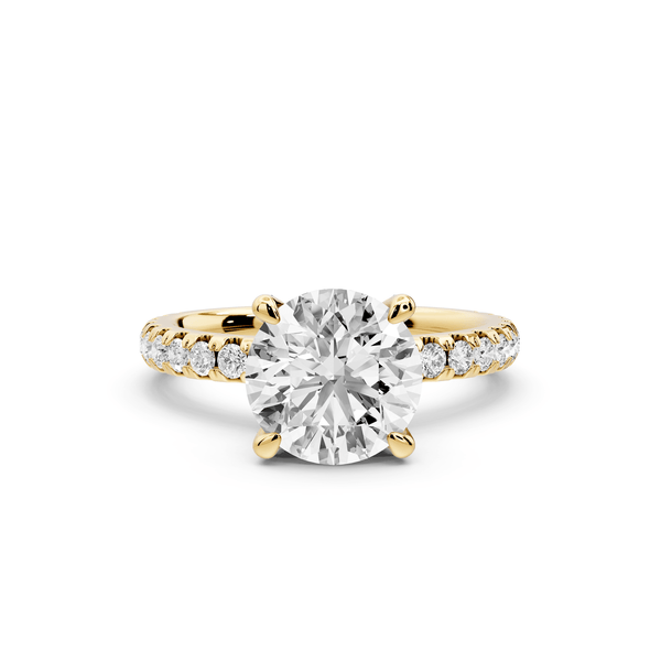 Jade - 2ct 18k yellow gold round hidden halo diamond crown and bridge pavé engagamnet ring - Mr. Alex Jewelry