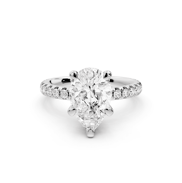 Jade - 2ct platinum pear hidden halo diamond crown and bridge pavé engagamnet ring - Mr. Alex Jewelry