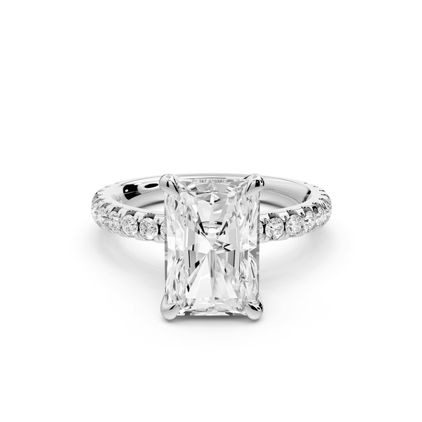 Jade - 3ct 14k white gold radiant hidden halo diamond crown and bridge pavé engagement ring - Mr. Alex Jewelry