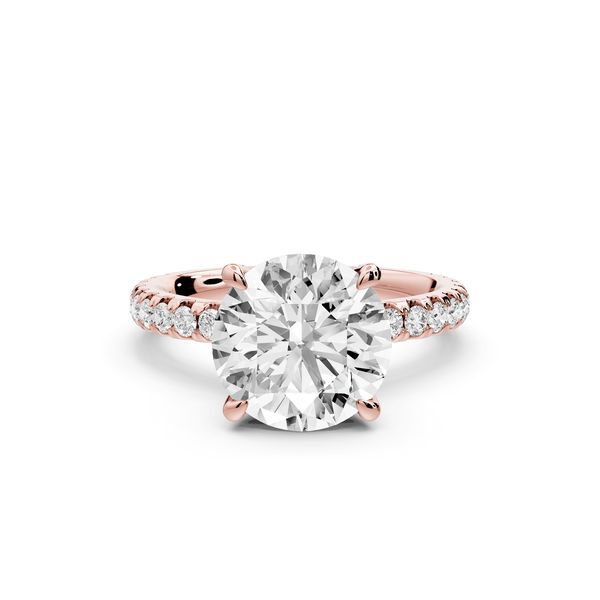 Jade - 3ct 18k rose gold round hidden halo diamond crown and bridge pavé engagamnet ring - Mr. Alex Jewelry