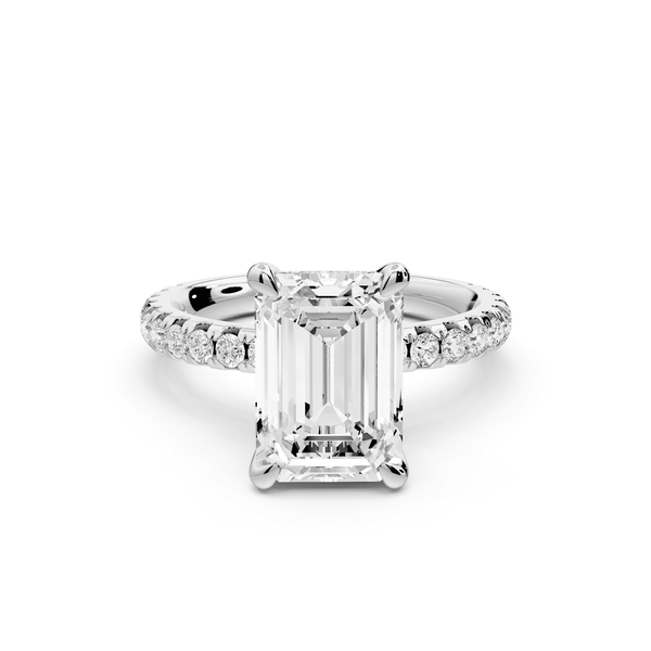 Jade - 3ct 18k white gold emerald hidden halo diamond crown and bridge pavé engagamnet ring - Mr. Alex Jewelry