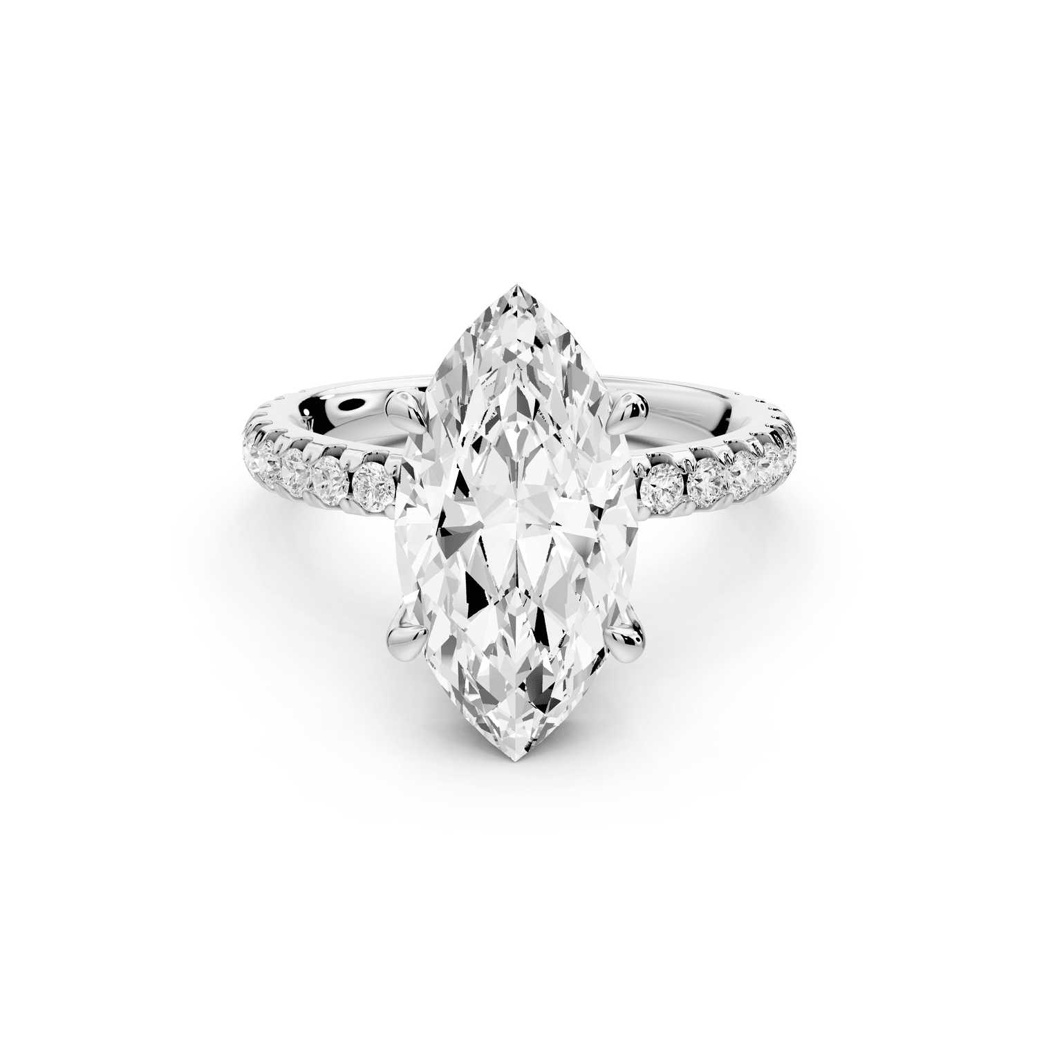 Jade - 3ct 18k white gold marquise hidden halo diamond crown and bridge pavé engagement ring - Mr. Alex Jewelry