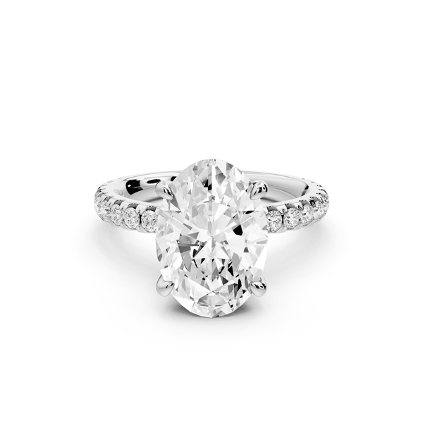 Jade - 3ct 18k white gold oval hidden halo diamond crown and bridge pavé engagamnet ring - Mr. Alex Jewelry