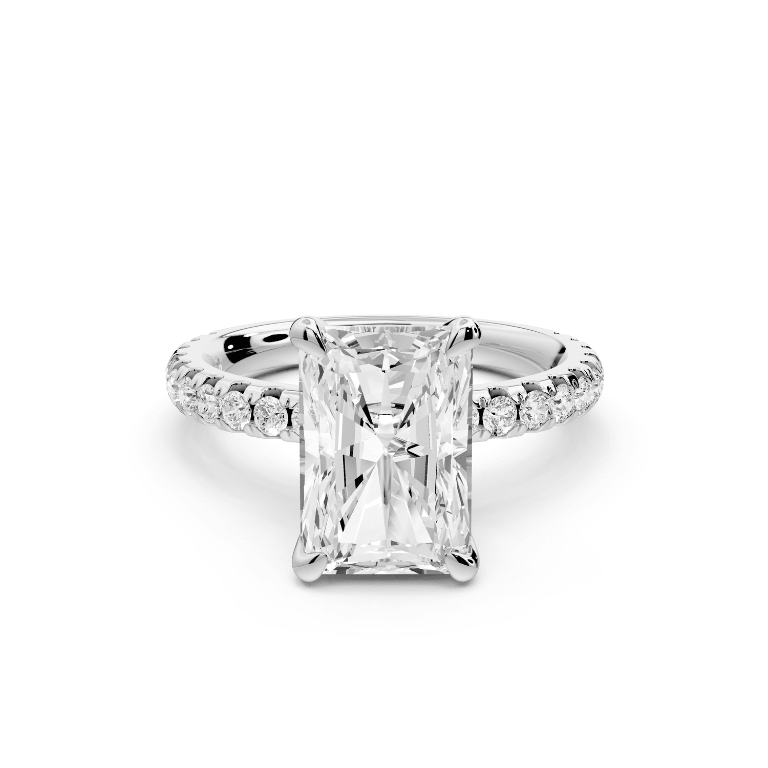 Jade - 3ct 18k white gold radiant hidden halo diamond crown and bridge pavé engagement ring - Mr. Alex Jewelry