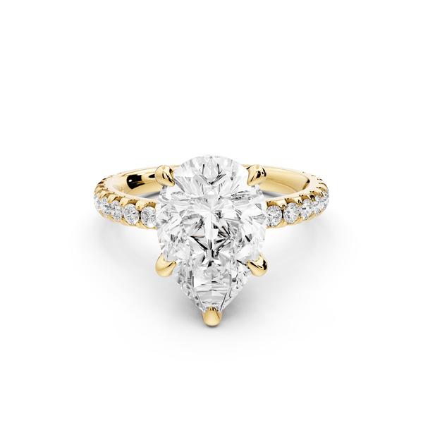 Jade - 3ct 18k yellow gold pear hidden halo diamond crown and bridge pavé engagamnet ring - Mr. Alex Jewelry