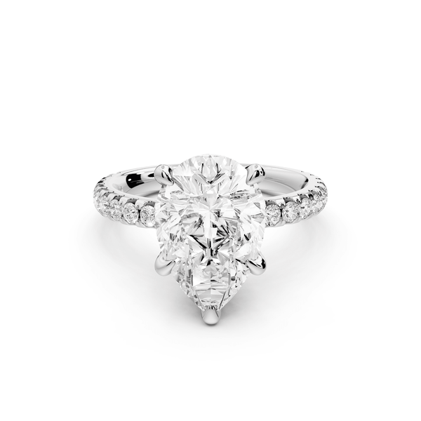 Jade - 3ct platinum pear hidden halo diamond crown and bridge pavé engagamnet ring - Mr. Alex Jewelry