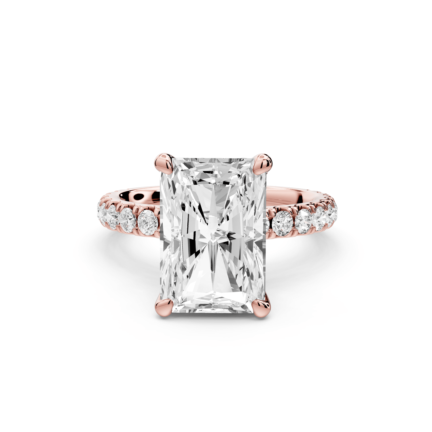 Jade - 4ct 18k rose gold emerald hidden halo diamond crown and bridge pavé engagamnet ring - Mr. Alex Jewelry