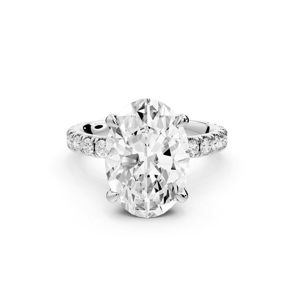 Jade - 4ct 18k white gold oval hidden halo diamond crown and bridge pavé engagamnet ring - Mr. Alex Jewelry