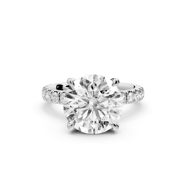 Jade - 4ct 18k white gold round hidden halo diamond crown and bridge pavé engagamnet ring - Mr. Alex Jewelry