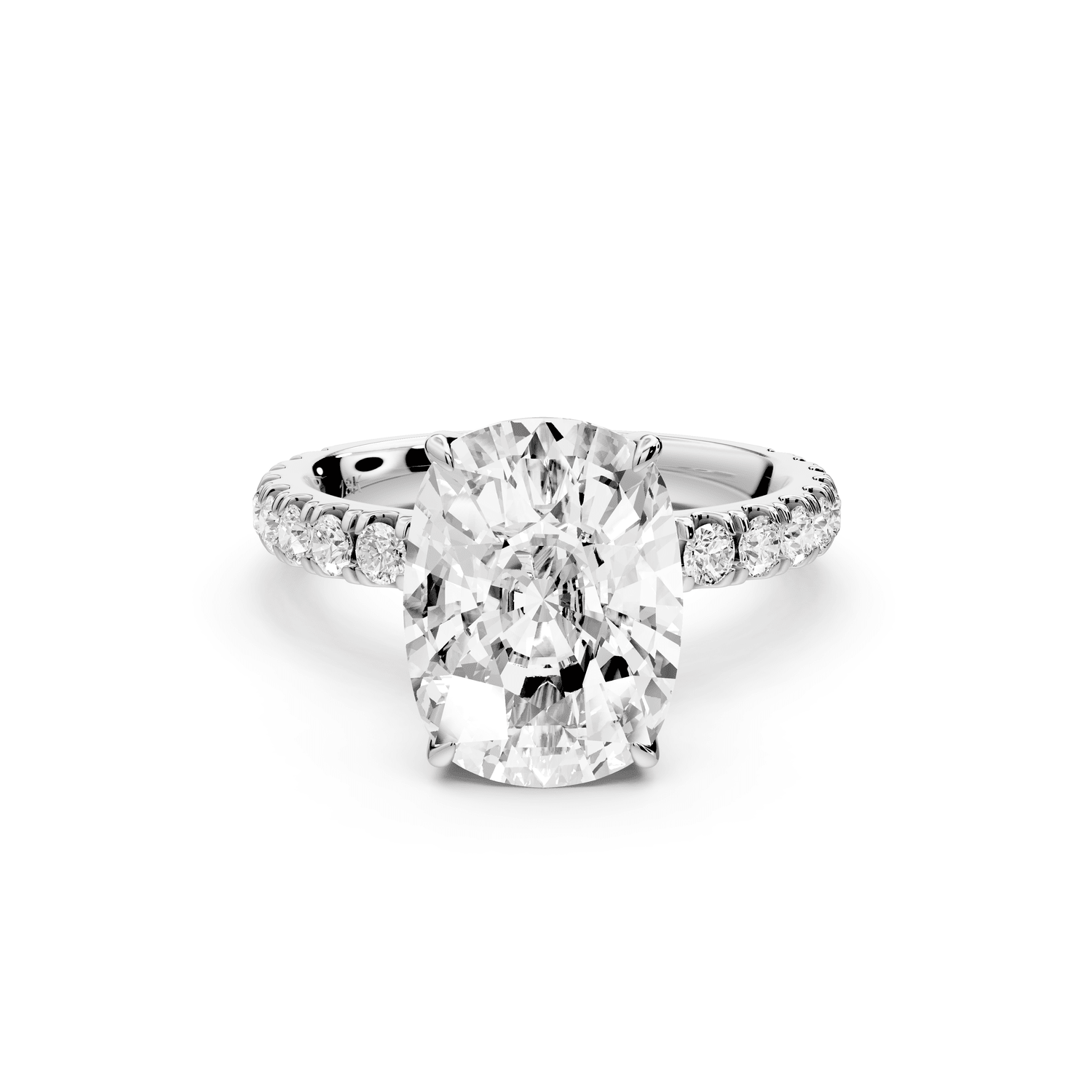 Jade - 5ct 14k white gold ecushion hidden halo diamond crown and bridge pavé engagement ring - Mr. Alex Jewelry