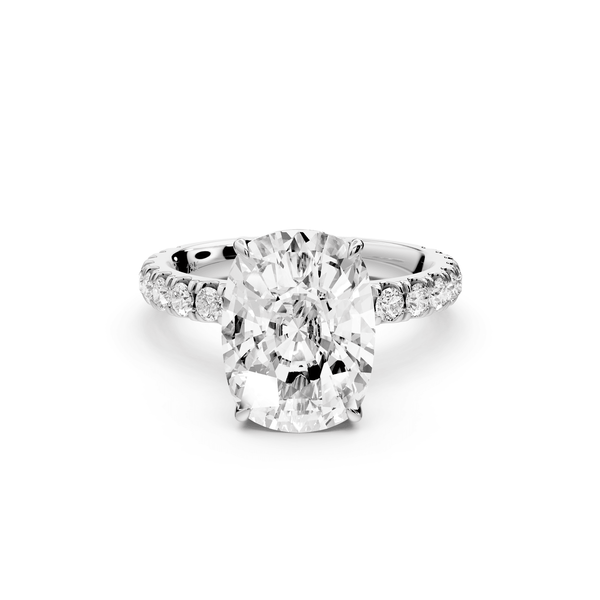 Jade - 5ct 14k white gold ecushion hidden halo diamond crown and bridge pavé engagement ring - Mr. Alex Jewelry