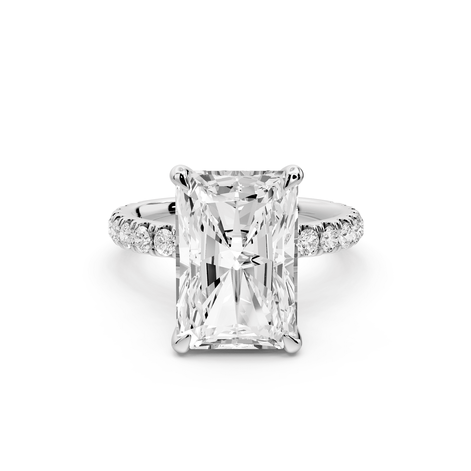 Jade - 5ct 14k white gold radiant hidden halo diamond crown and bridge pavé engagement ring - Mr. Alex Jewelry