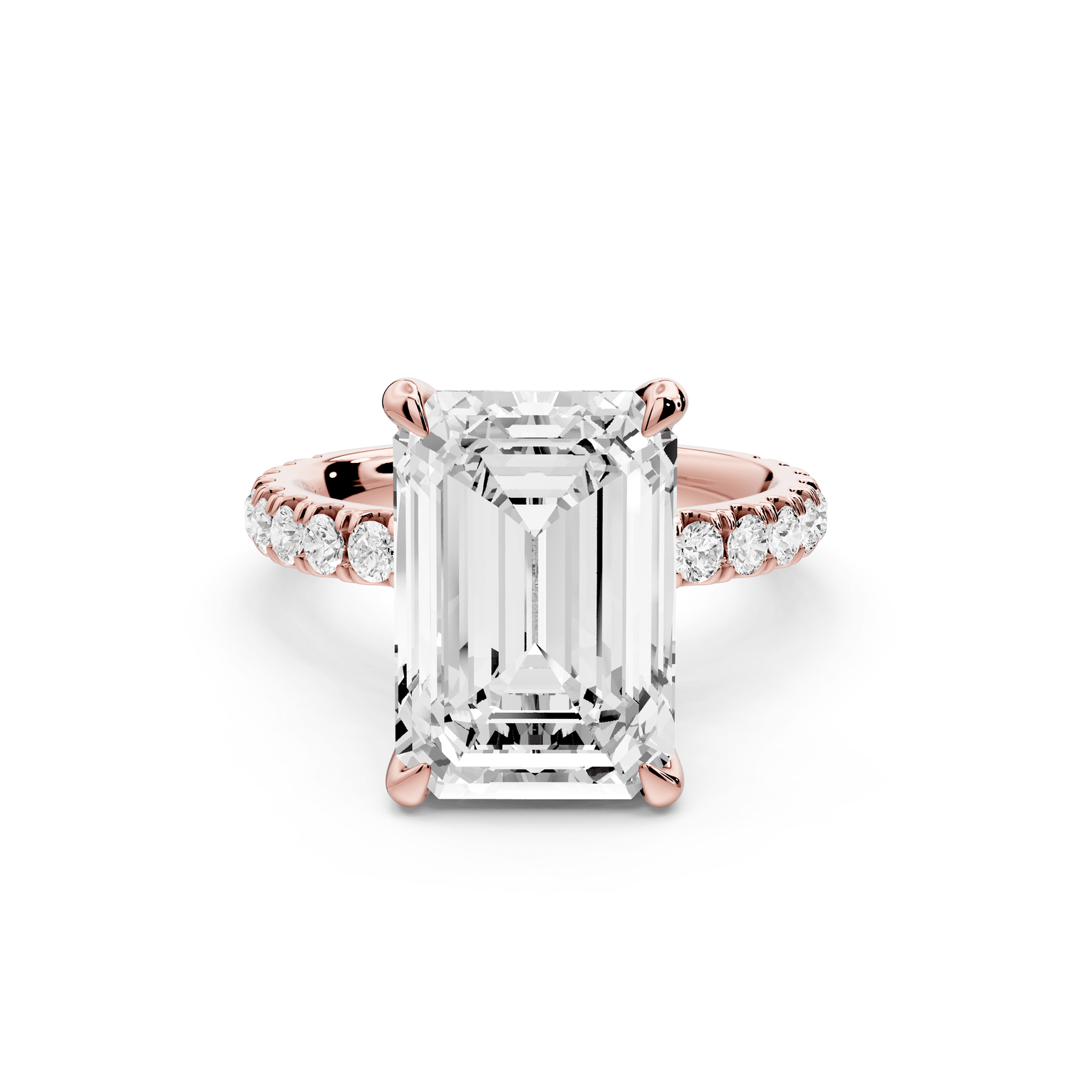 Jade - 5ct 18k rose gold emerald hidden halo diamond crown and bridge pavé engagamnet ring - Mr. Alex Jewelry