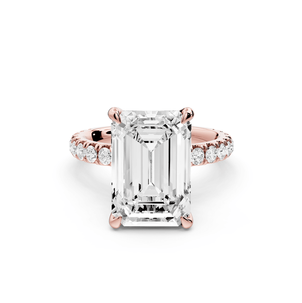 Jade - 5ct 18k rose gold emerald hidden halo diamond crown and bridge pavé engagamnet ring - Mr. Alex Jewelry